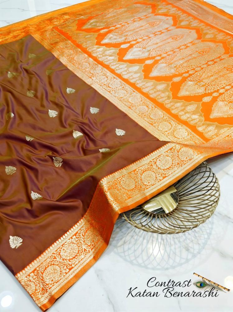 Katan Banarasi Silk Saree with Zari Work and Blouse Piece