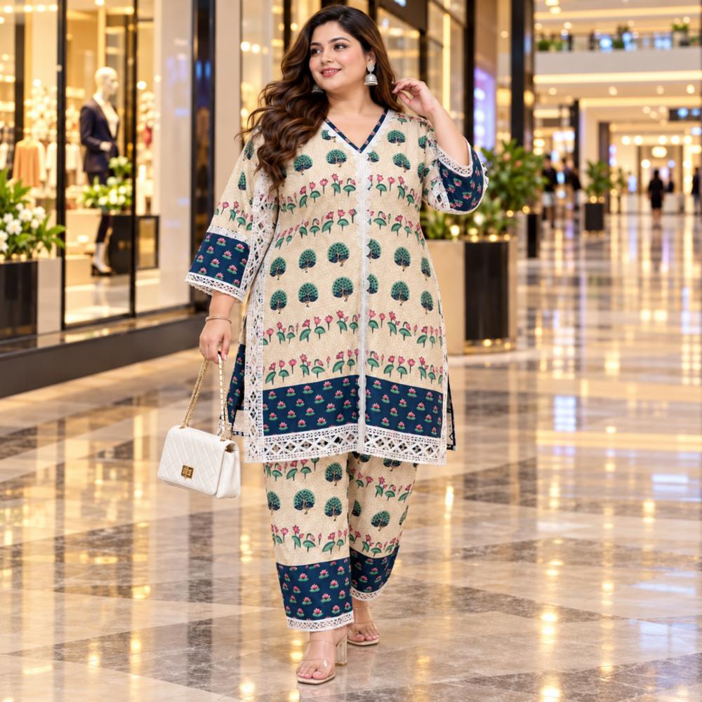 Rayon Lace Work Cordset with Party & Casual Look
