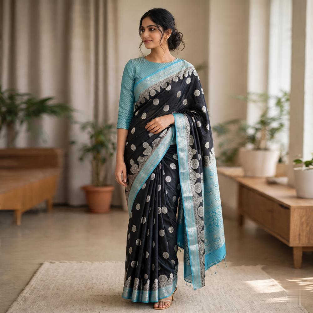 Pure Banarasi Silk Jacquard Saree With Unstitched Blouse