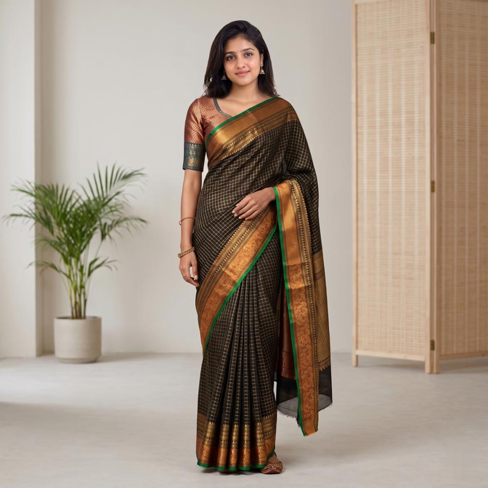 Cotton Silk Banarasi Jacquard Zari Work Saree with Unstitched Blouse