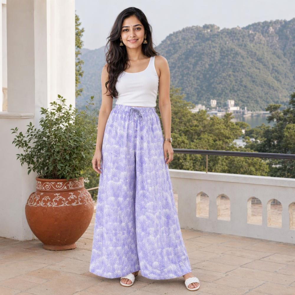Womenâs Printed Cotton Palazzo Pants with Wide-Leg Fit