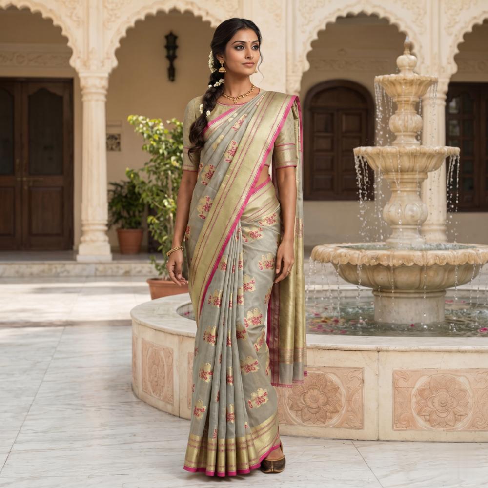 Cotton Silk Banarasi Saree with Jacquard Zari Work