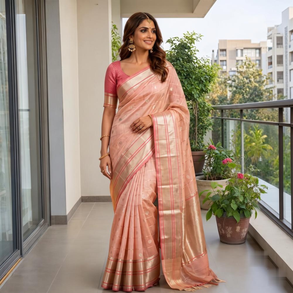 Cotton Silk Banarasi Saree with Elegant Jacquard Zari Work