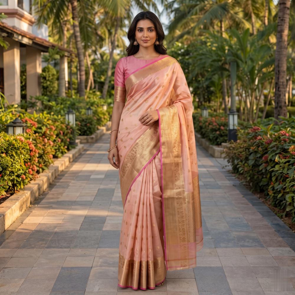 Women's Cotton Silk Banarasi Saree with Intricate Jacquard Zari Work and Rich Golden Border