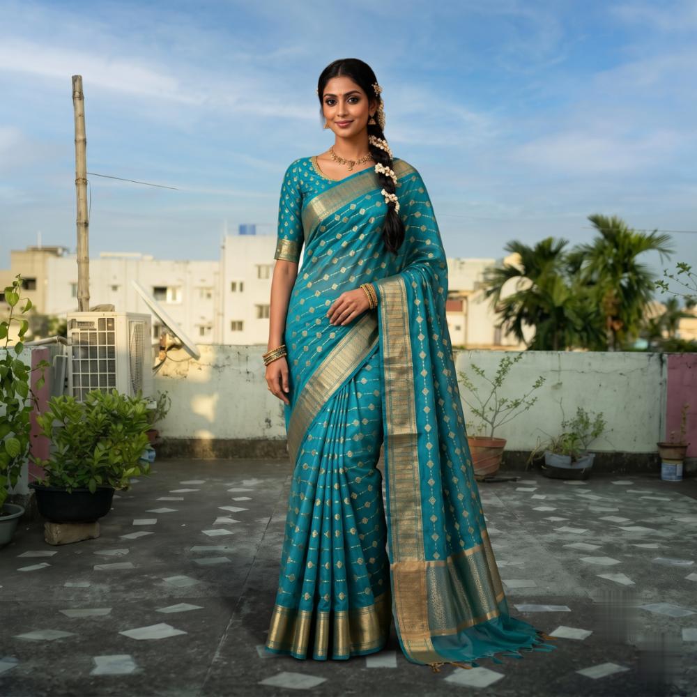 Organza Silk Banarasi Work Saree with Jacquard Blouse