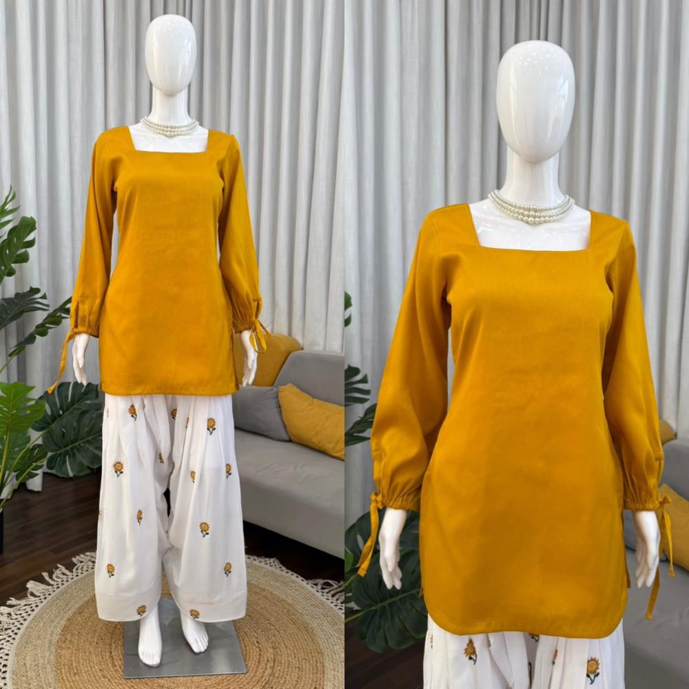 Heavy Rayon Plain Suit with Thread Work Farshi Salwar