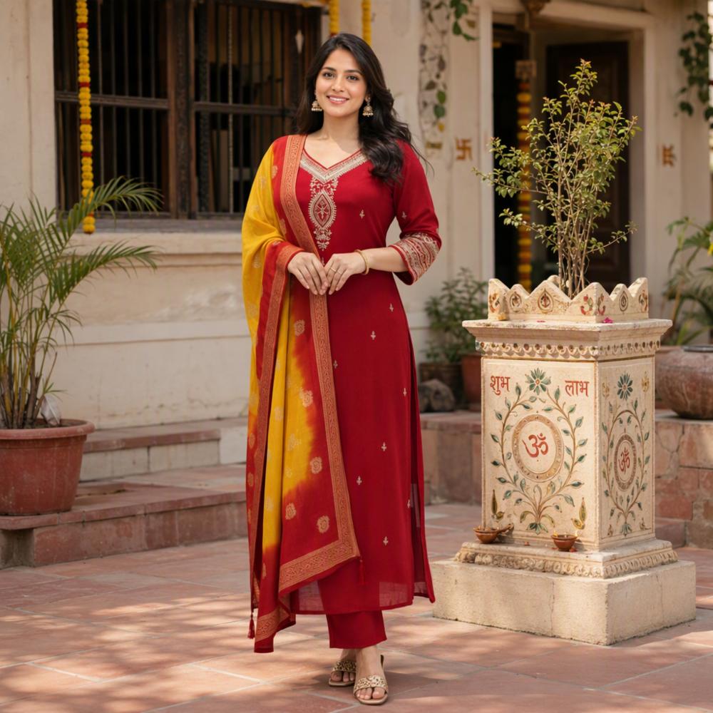 Kanjivaram silk dupatta suit set