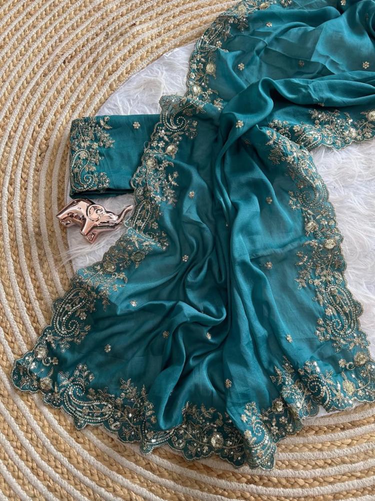 Premium Star Georgette Designer Saree with Multi-Work Embroidery & Sequin Detailing