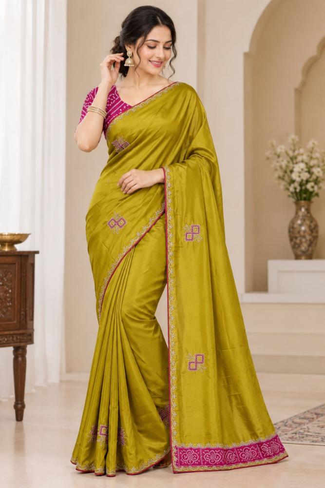 Dola Silk Saree with Rani Pink Bandhani Pallu