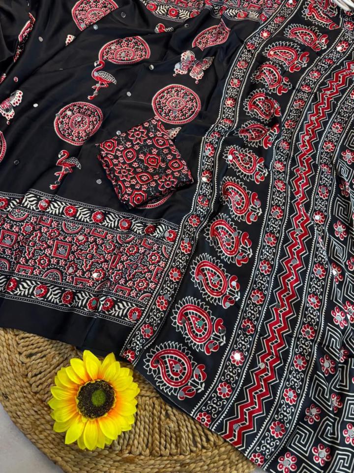 Premium Crepe Silk Mirara Work Saree with Matching Printed Blouse