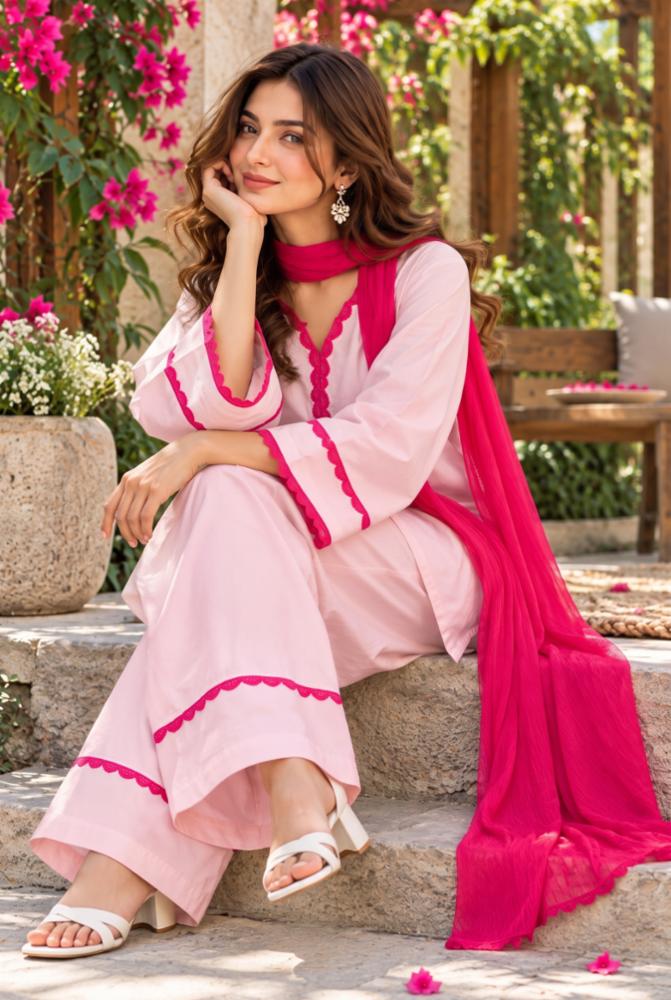 Cotton Baby Pink Farshi Salwar Suit