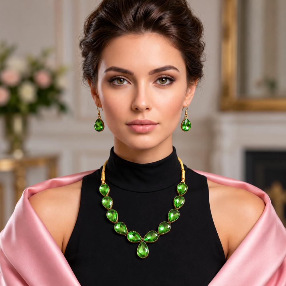 Green Emerald Necklace Set for Women