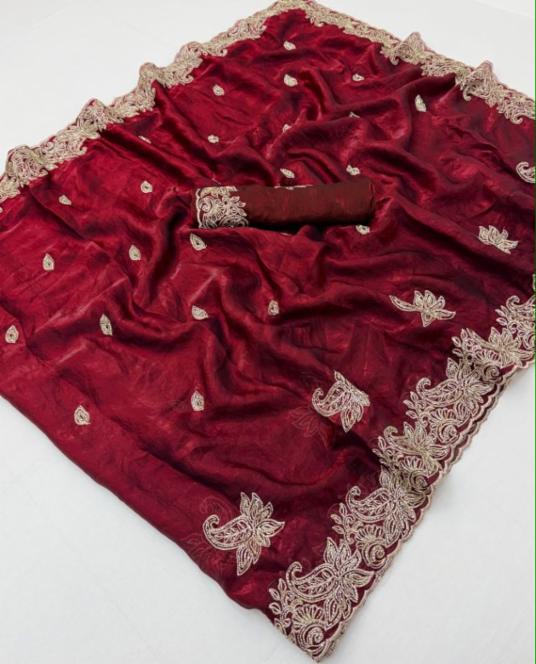 Premium Fancy Space Silk Saree with 4-Sequin Beads Work & Designer C-Pallu