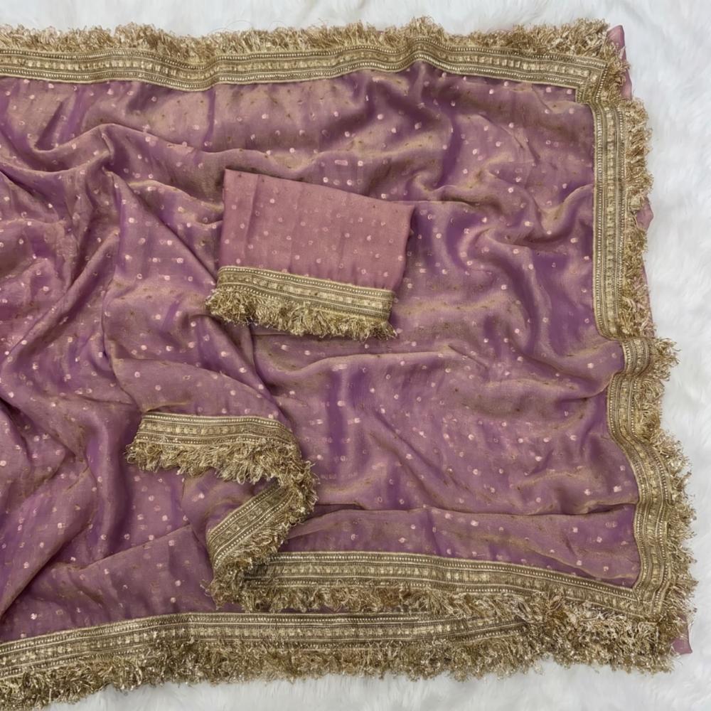 N.C. Moss Saree with All-Over Zari Butti & Elegant Lace Border