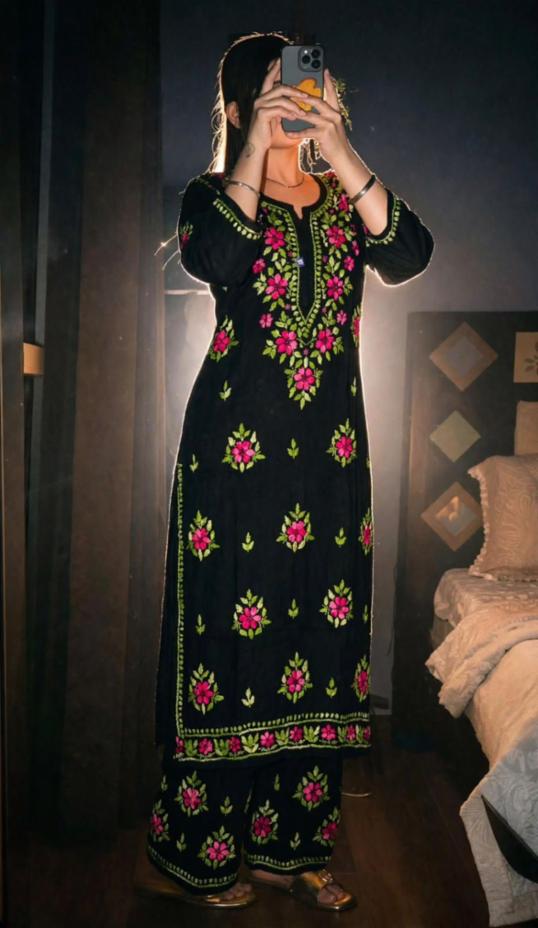 Womenâs Trending Rayon Chikankari Kurti Palazzo Set