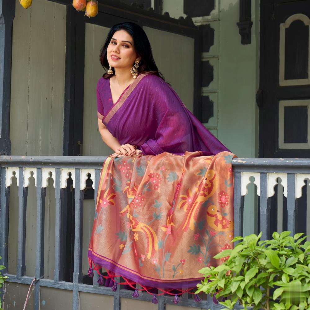 Premium Soft Linen Silk Saree with Rich Zari & Meena Weaving 