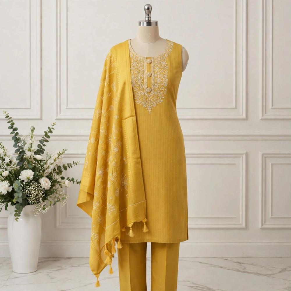 Cotton Embroidery Unstitched Suit with Dupatta