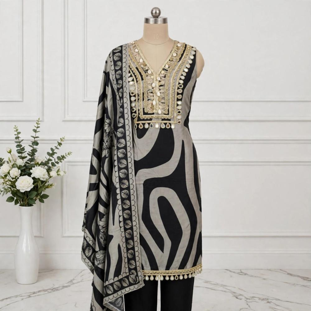 Muslin Cotton Unstitched Suit with Printed Dupatta