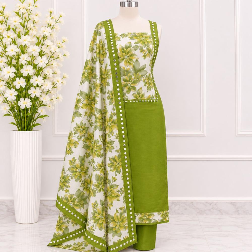 Cotton Designer Unstitched Suit Material with Neck Patch