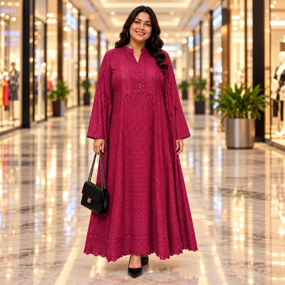 Imported Soft Rayon Embroidery Work Full Dress with Belt