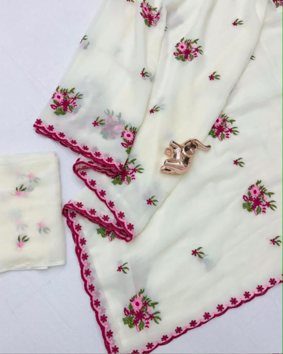 Premium Star Georgette Designer Saree with Multi-Thread Work & Cut Border