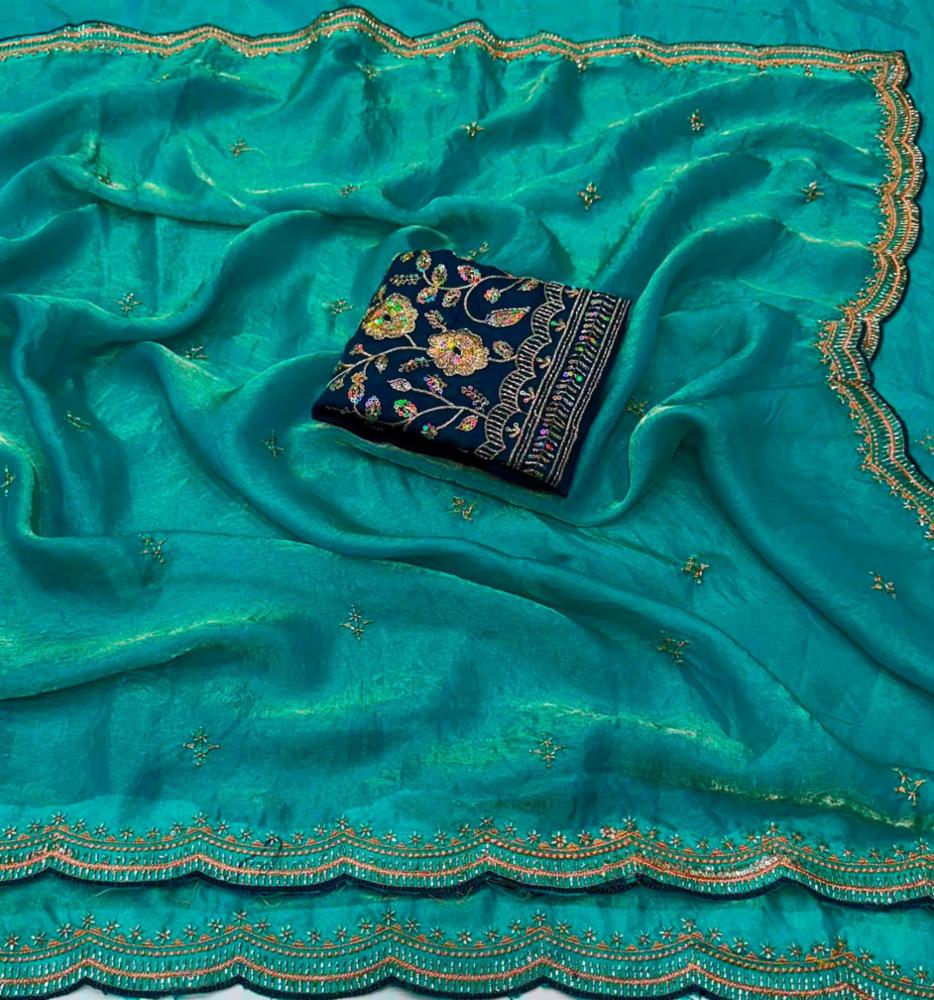 Premium Fendy Satin Bengali Work Designer Saree with Heavy Sequin Blouse
