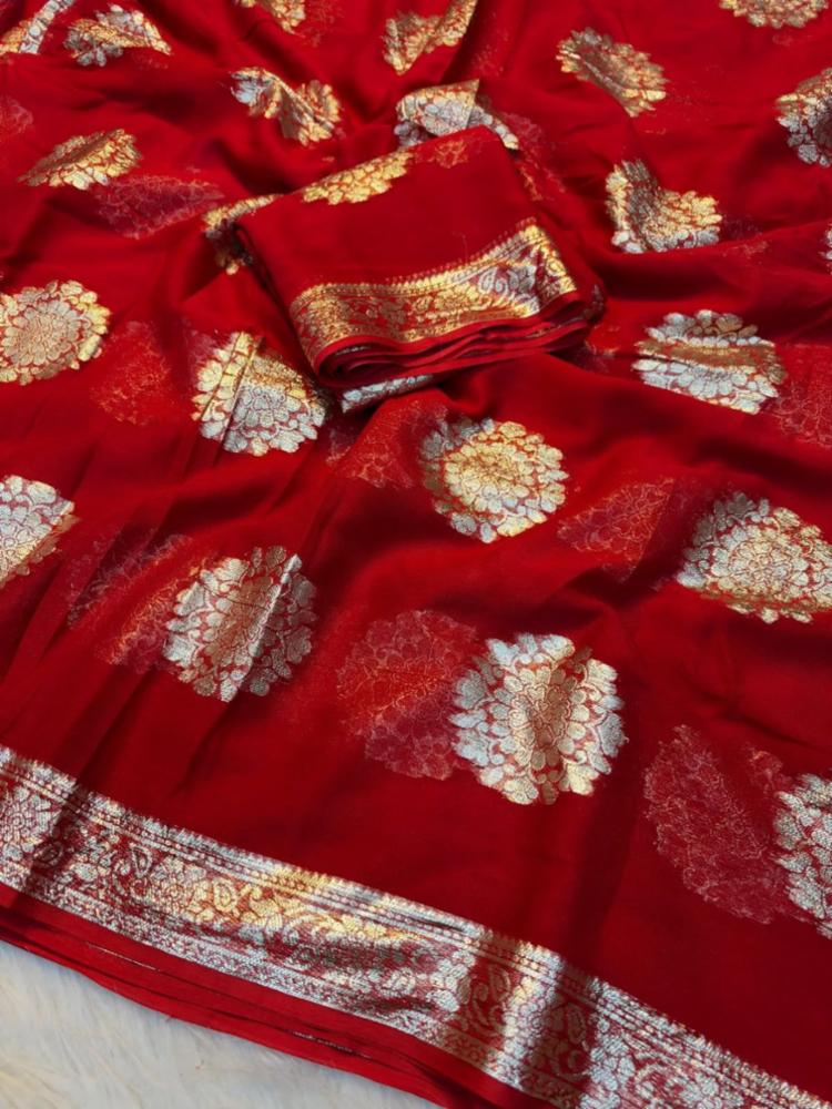 Premium Viscose Georgette Saree with Kasab Butta & Zari Work