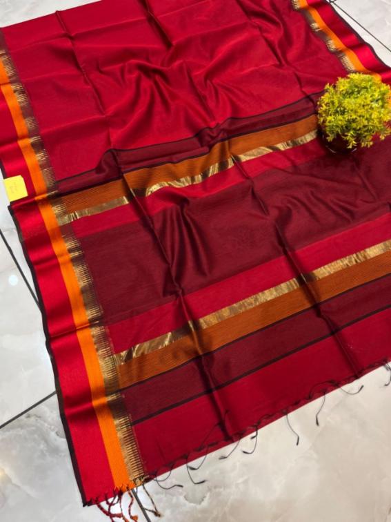 Maheshwari Silk Handloom Saree with Traditional Thread Border Without Blouse