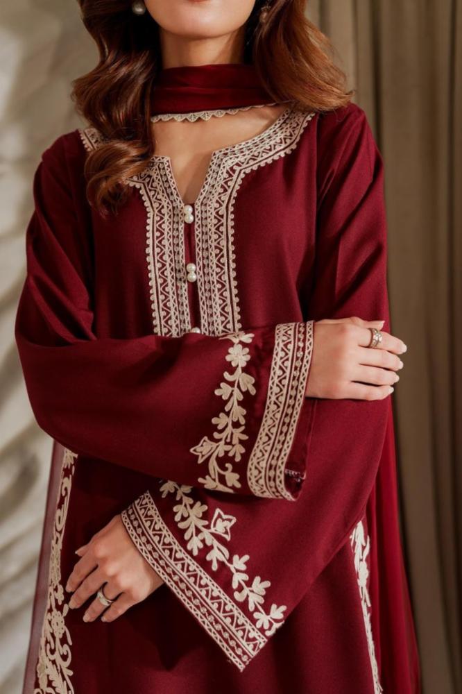Pakistani Embroidered Gajji Rayon 3 Piece Suit with Fancy Dupatta