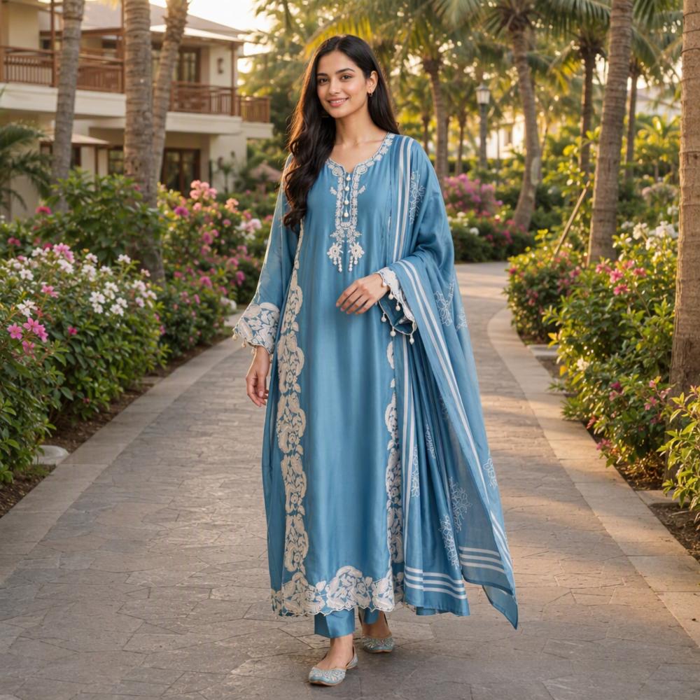 Pakistani Pure Cotton 3-Piece Embroidered Set with Digital Cotton Dupatta