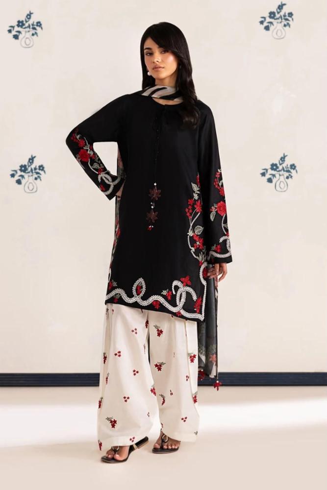 Pakistani Pure Cotton Embroidered 3 Piece Suit with Chiffon Lace Dupatta