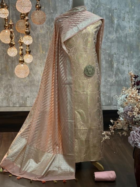 Banarasi Unstitched Salwar Kameez Set with Silk Dupatta
