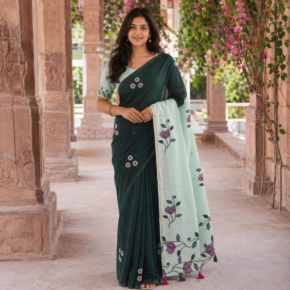 Mul Cotton Silk Saree with Bandhej Design & Traditional Zari Border