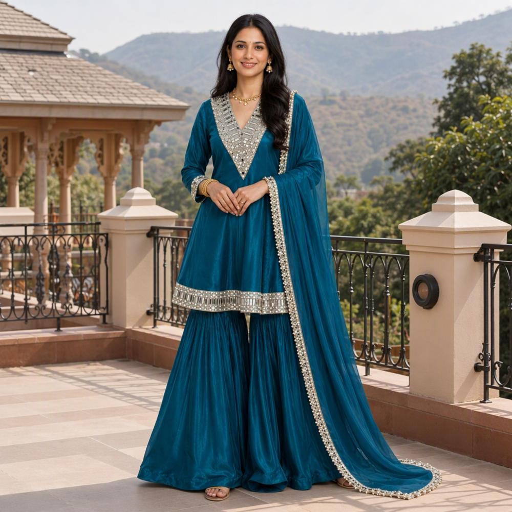 Festive Chiffon Silk Peplum Dress 