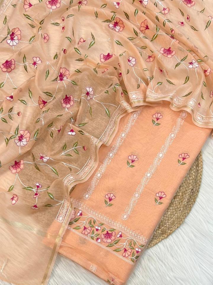 Banarasi Linen Silk Unstitched Salwar Kameez Set 