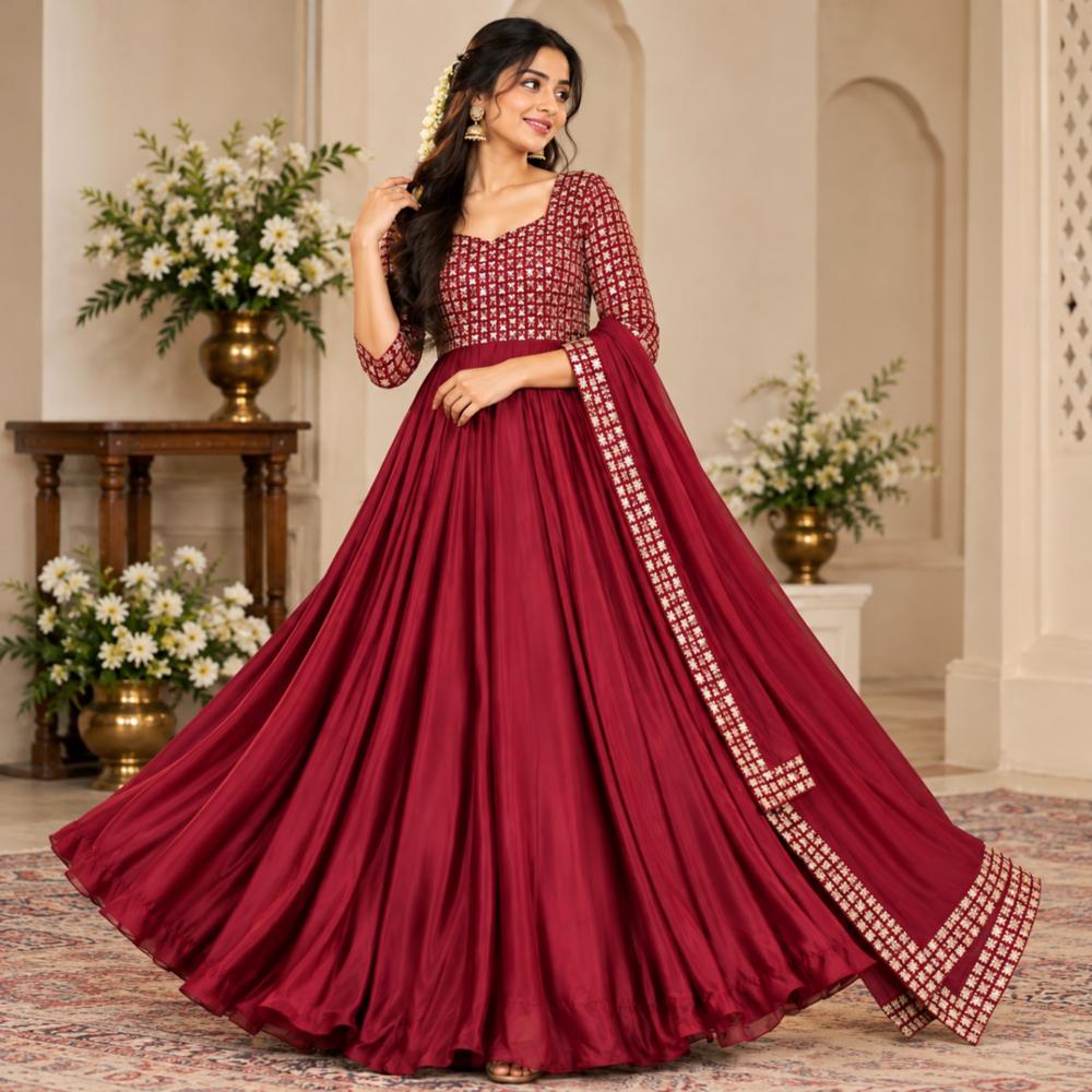 Rangoli Embroidery Anarkali Suit with Dupatta