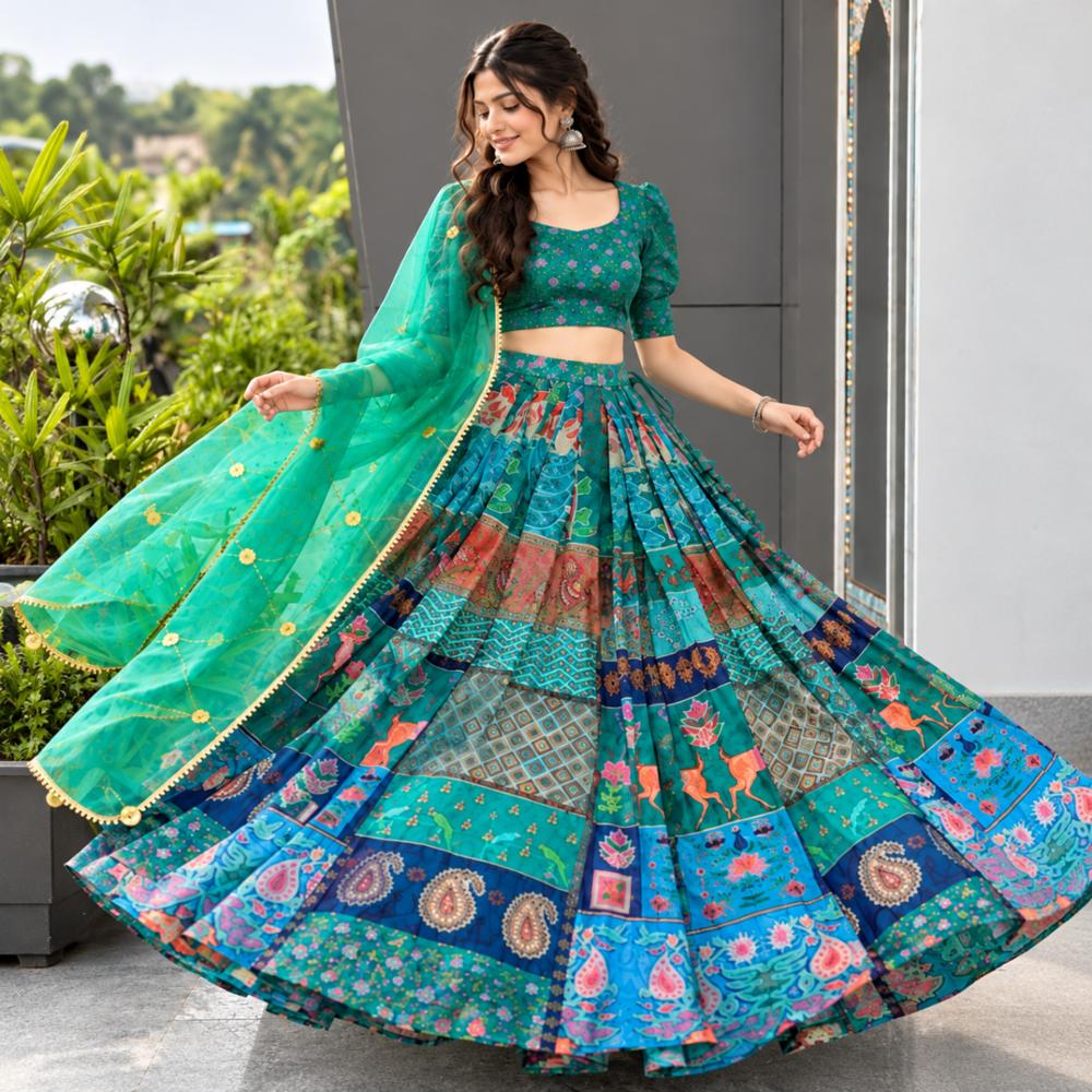 Organza Lehenga with Stitched Blouse and Canvas Patta