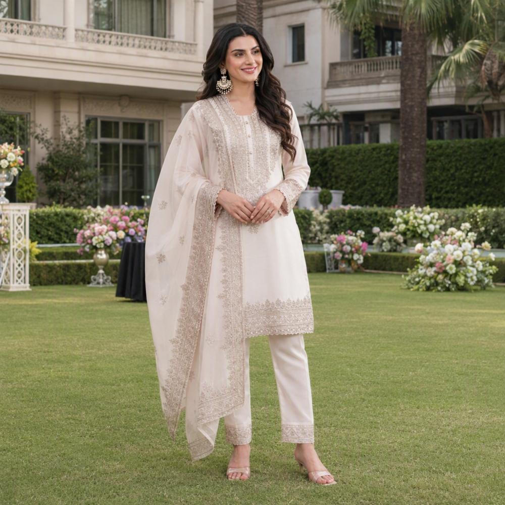 Franch Crape Suit Set with Sequence Embroidery Work