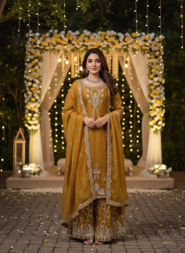 JMC Silk Designer Palazzo Set with Thread and Sequence Work