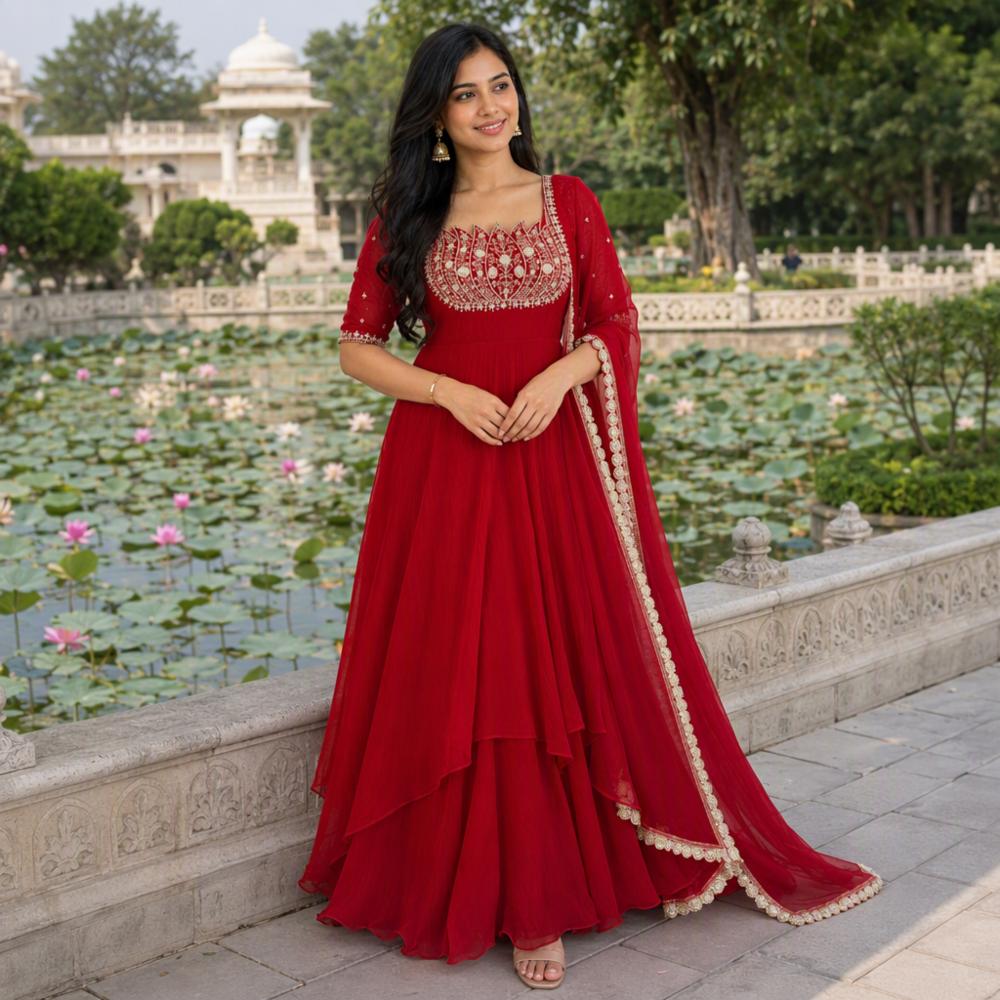 Fendi Crush Festive Gown with Butterfly Net Dupatta