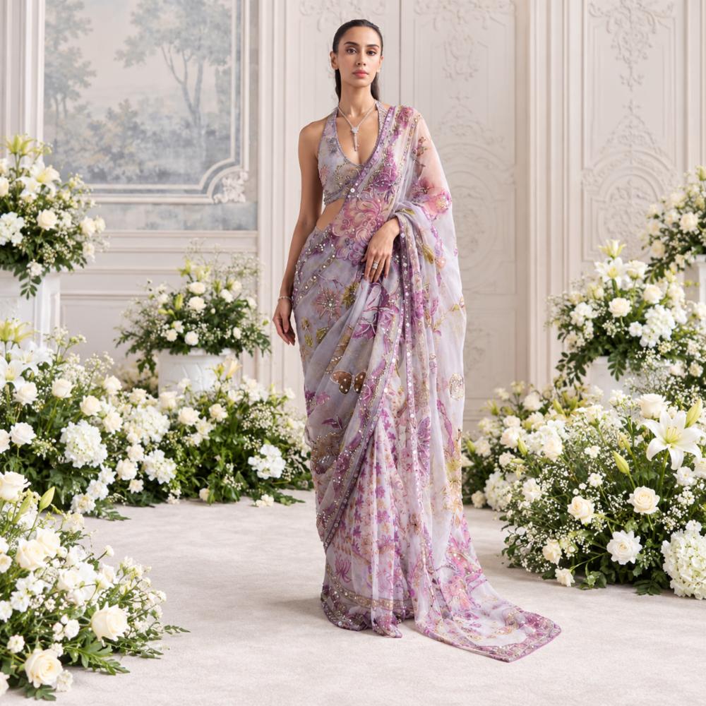 Star Georgette Sequence Work Saree with Real Mirror Work