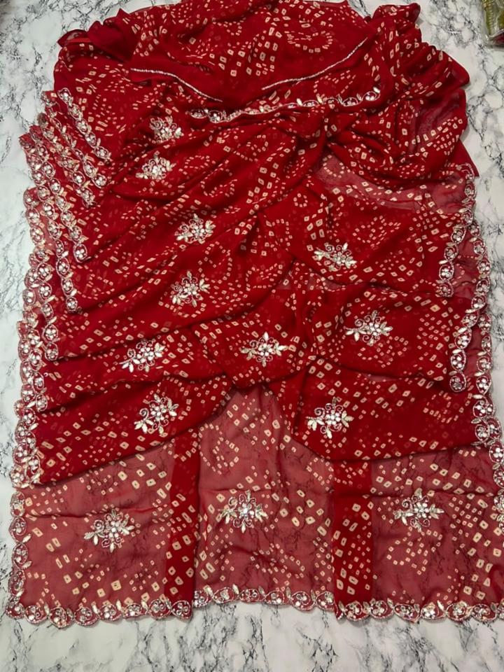 Synthetic Georgette Saree with Heavy Handwork Border and Blouse