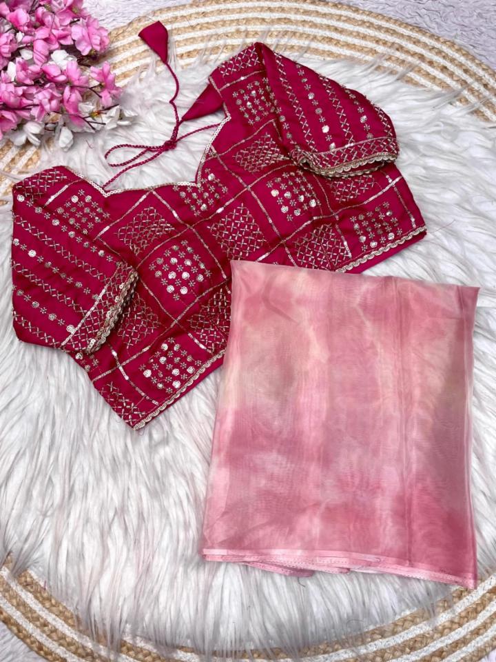 Premium Soft Silk Discharge Print Saree with Stitched Jalpari Designer Blouse
