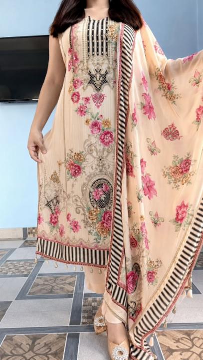 Pure Crape Silk Top, Maharaja Silky Pant & Dupatta Set