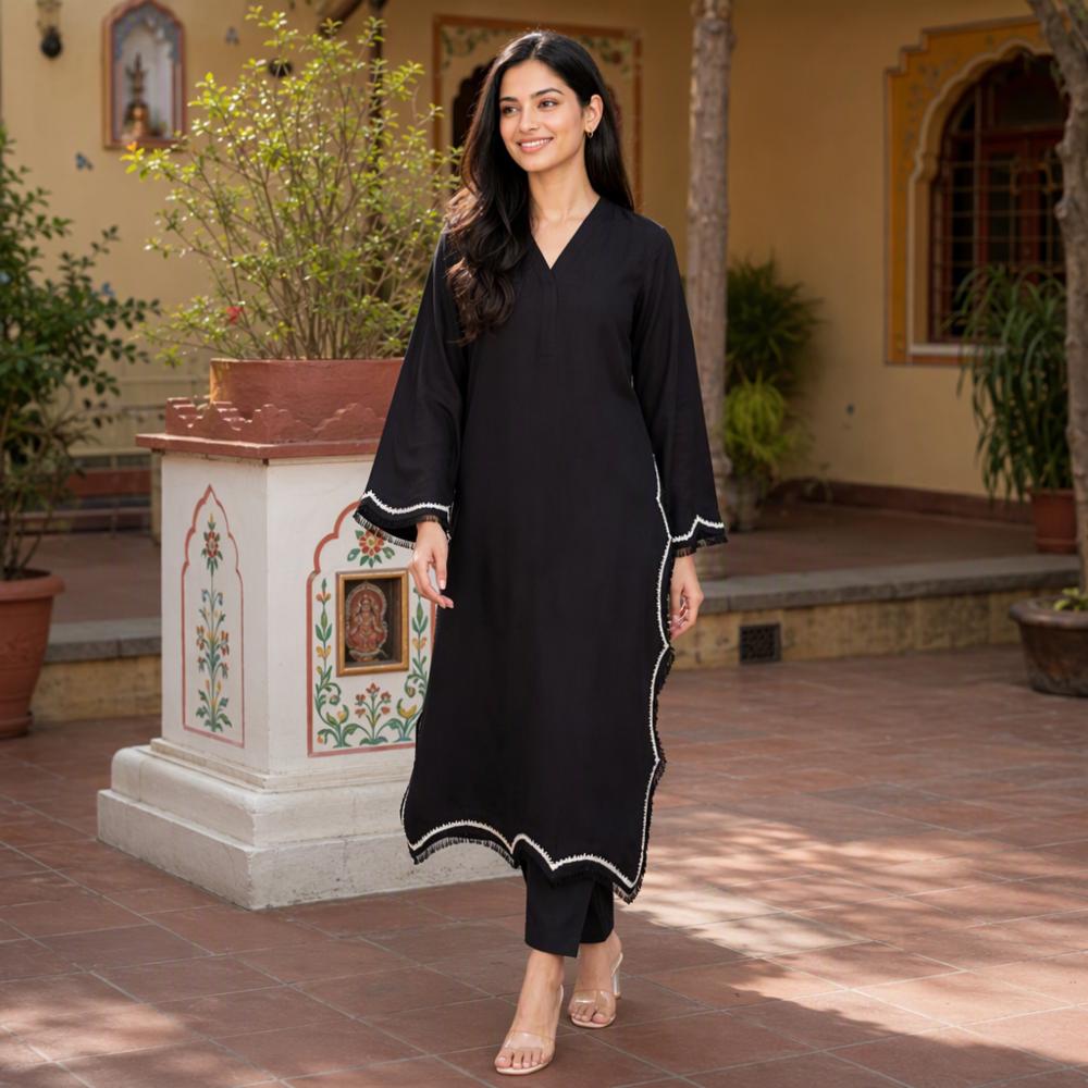 Pakistani Cotton Satin 2 Piece Embroidered Kurta Set