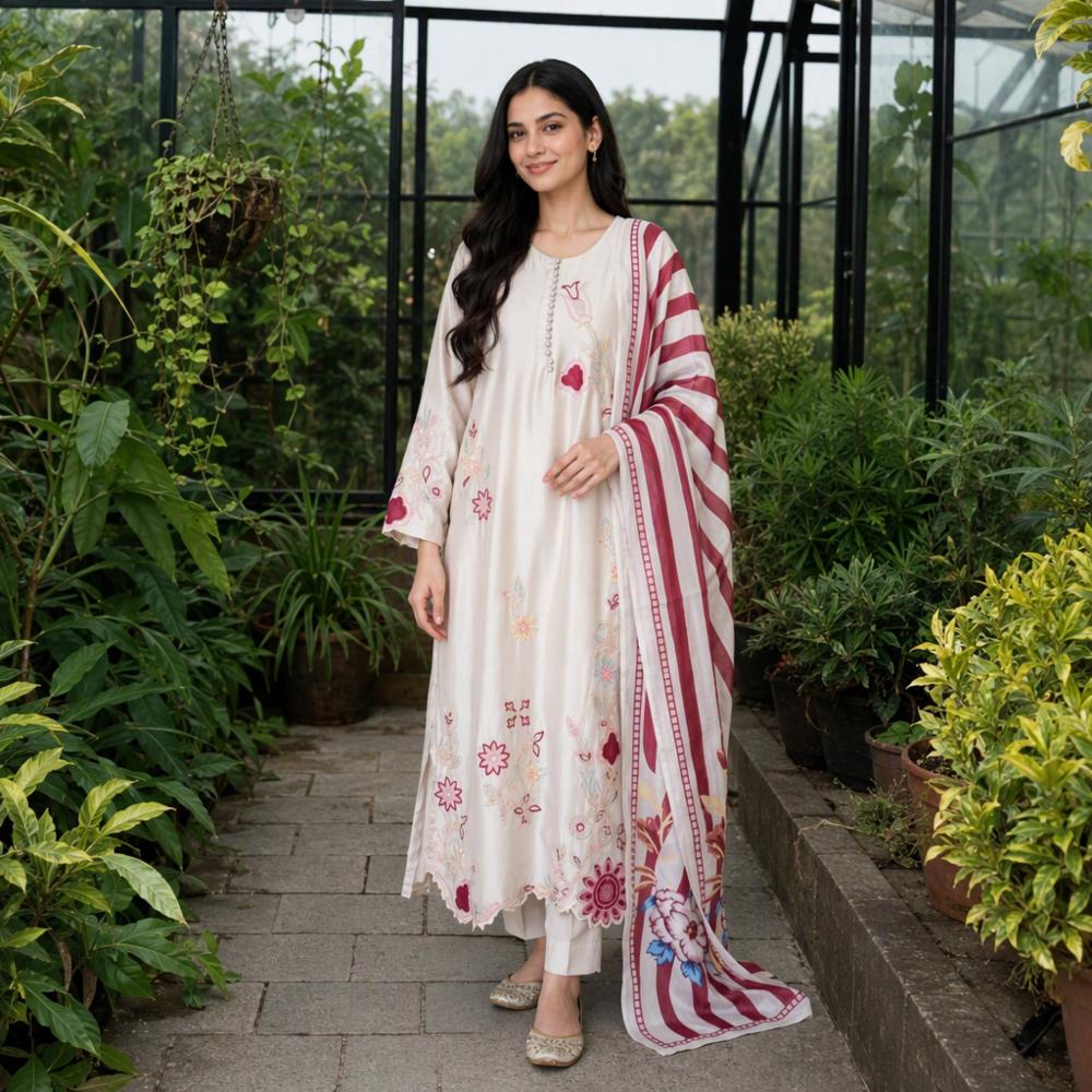 Pakistani Pure Cotton Embroidered 3 Piece Suit with Digital Cotton Dupatta