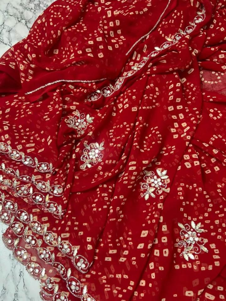 Premium 60GM Synthetic Georgette Washable Saree with All-Over Handwork & Cutwork Border
