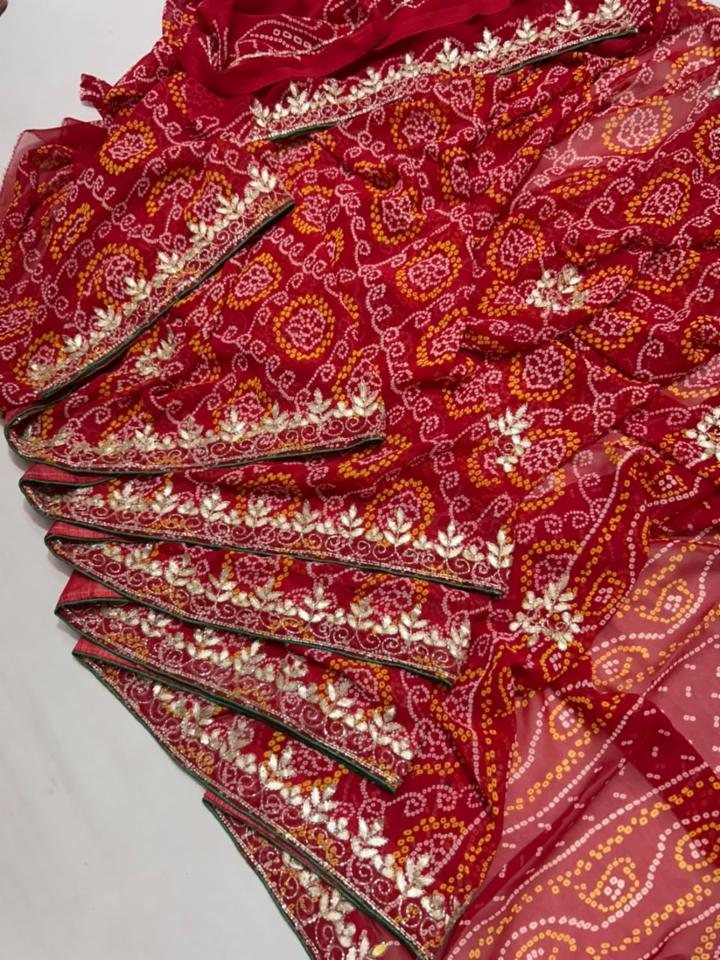 60GM Georgette Chunari Bandhej Saree with Handwork Border