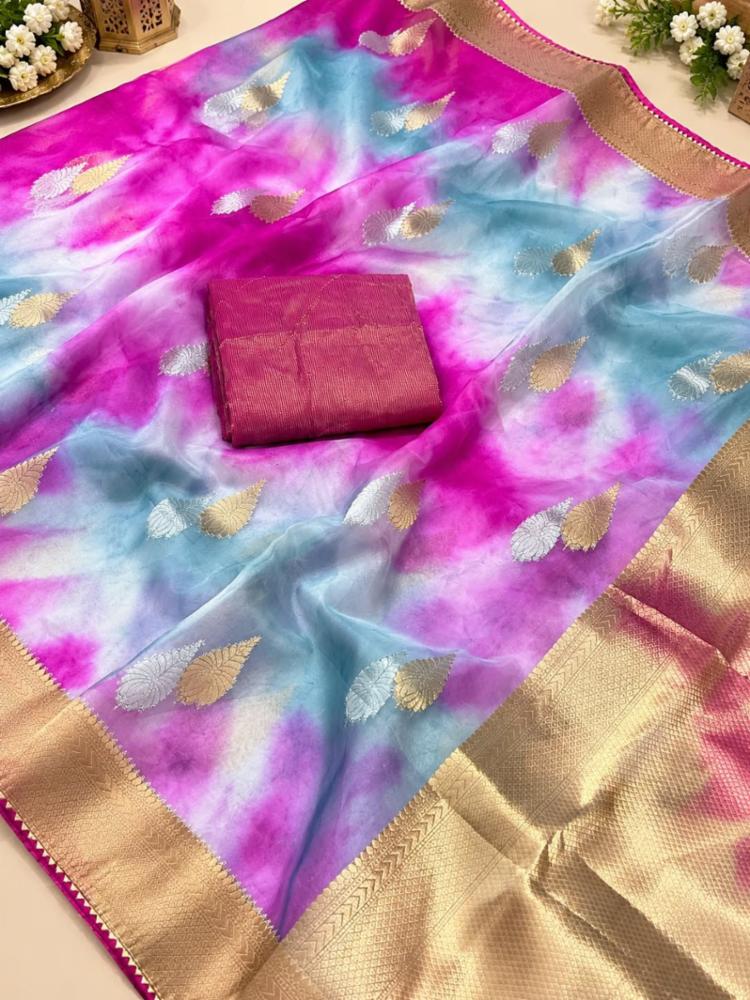Organza Shaded Multi-Color Saree with Zari Weaving and Jacquard Blouse