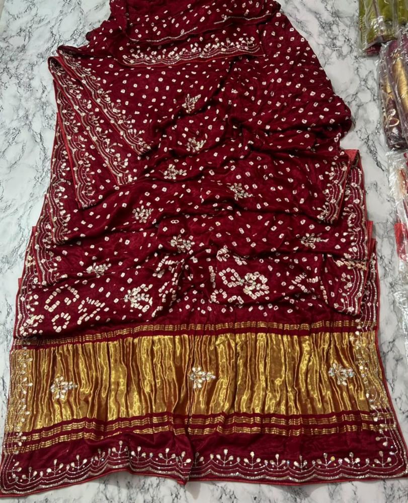 Pure Gajji Silk Saree with Handwork and Blouse